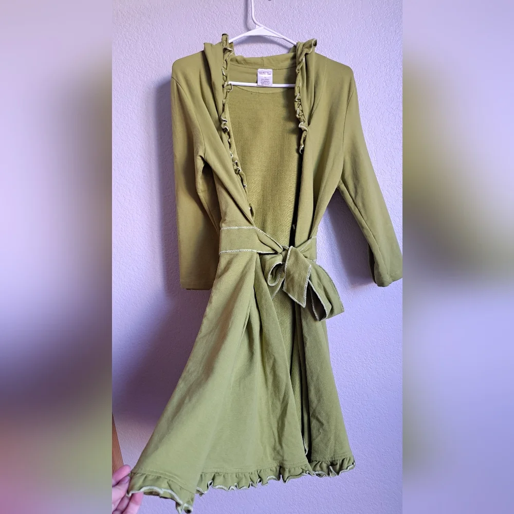 Matilda Jane Girls Green Ruffle Tie Waist Hooded Cardigan Jacket Size Large
